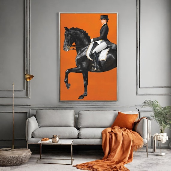 Orange Royal Horse Woman Orange Abstract, Framed Canvas Wall Art Print, Nordic Scandinavian Ready To Hang