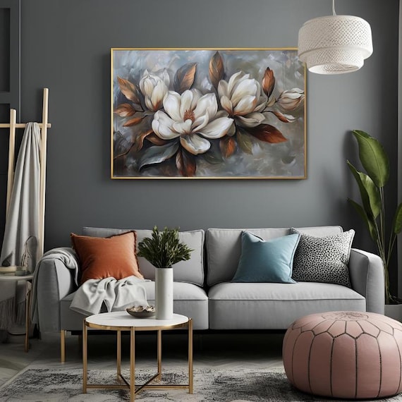 Pastel Floral Wall Art Cream Canvas Painting Flower Canvas Wall Art Large Living Room Painting