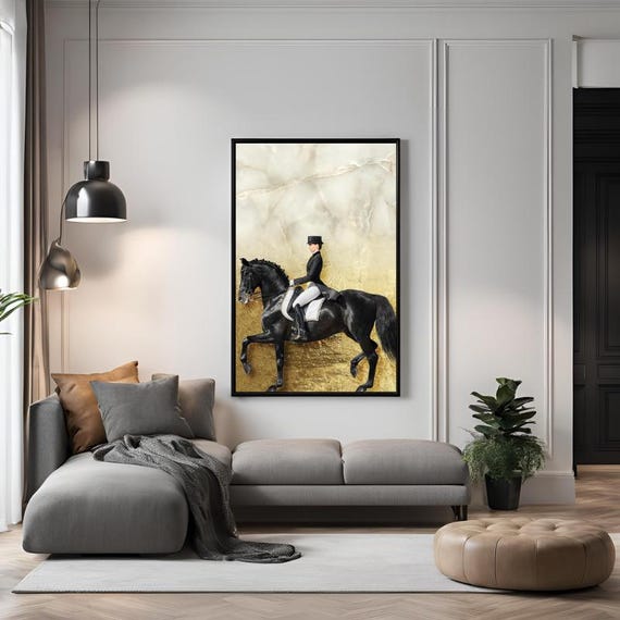 Marble Pattern Noble Horse Canvas Print Gold and Nacreous modern wall art Large Canvas Art Ready to Hang Canvas