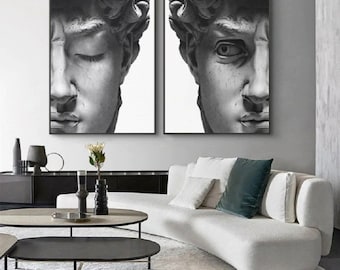 2 Pieces Nordic Black & White David Head Sculpture Posters Prints Wall Art Canvas Paintings Pictures Living Room Home Decoration