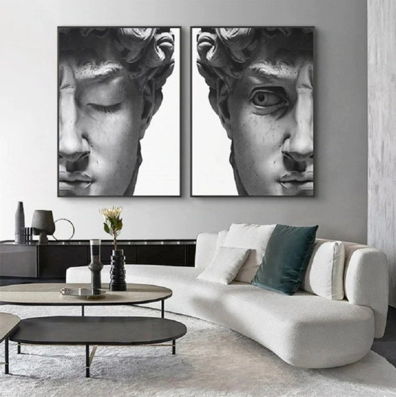 2 Pieces Nordic Black & White David Head Sculpture Posters Prints Wall Art Canvas Paintings Pictures Living Room Home Decoration