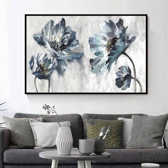 Ice Flowers Abstract oil paint art print, Framed Canvas Wall Art Print, Nordic Scandinavian Ready To Hang, Flowers Wall Art
