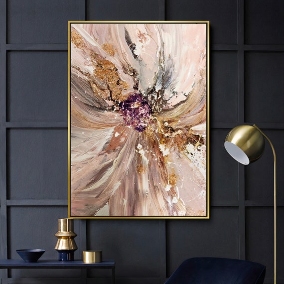Powder Pink Abstract Painting Wall Art Canvas Painting Gold Abstract Art Canvas Wall Art Large Abstract Painting