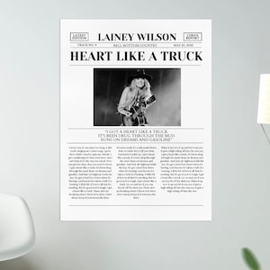Lainey Wilson Heart Like a Truck Retro Song Poster, Art, Gift, Wall Art Posters, Preppy Girly Dorm Room, Dorm Room Decor, Room Decor