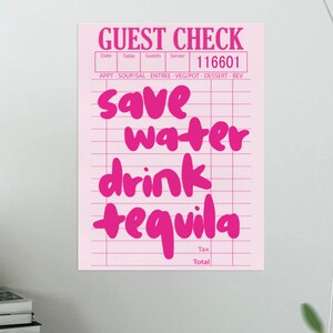 Trendy Save Water Drink Tequila Print, Kamer Poster, Dorm Room Decor, Vintage Bar Cart, It Girl Dorm Retro Art, Digitale Download