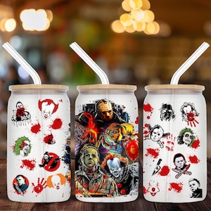 horror movie PNG Glass Can Wrap Cafecito Y Chisme 16oz Glass Can Wrap Sublimation Design