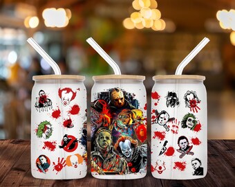 horror movie PNG Glass Can Wrap Cafecito Y Chisme 16oz Glass Can Wrap Sublimation Design