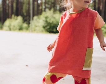 Pink oversized linen t-shirt dress for girls, toddler, baby / sensory friendly clothing / bright joyful colour linen shirt