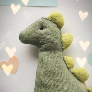 Handmade Linen Dinosaur Toy: Khaki Green Stuffed Animal (24cm)