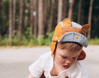 Unisex baby toddler linen hat with bear ears "Little Bear" handmade