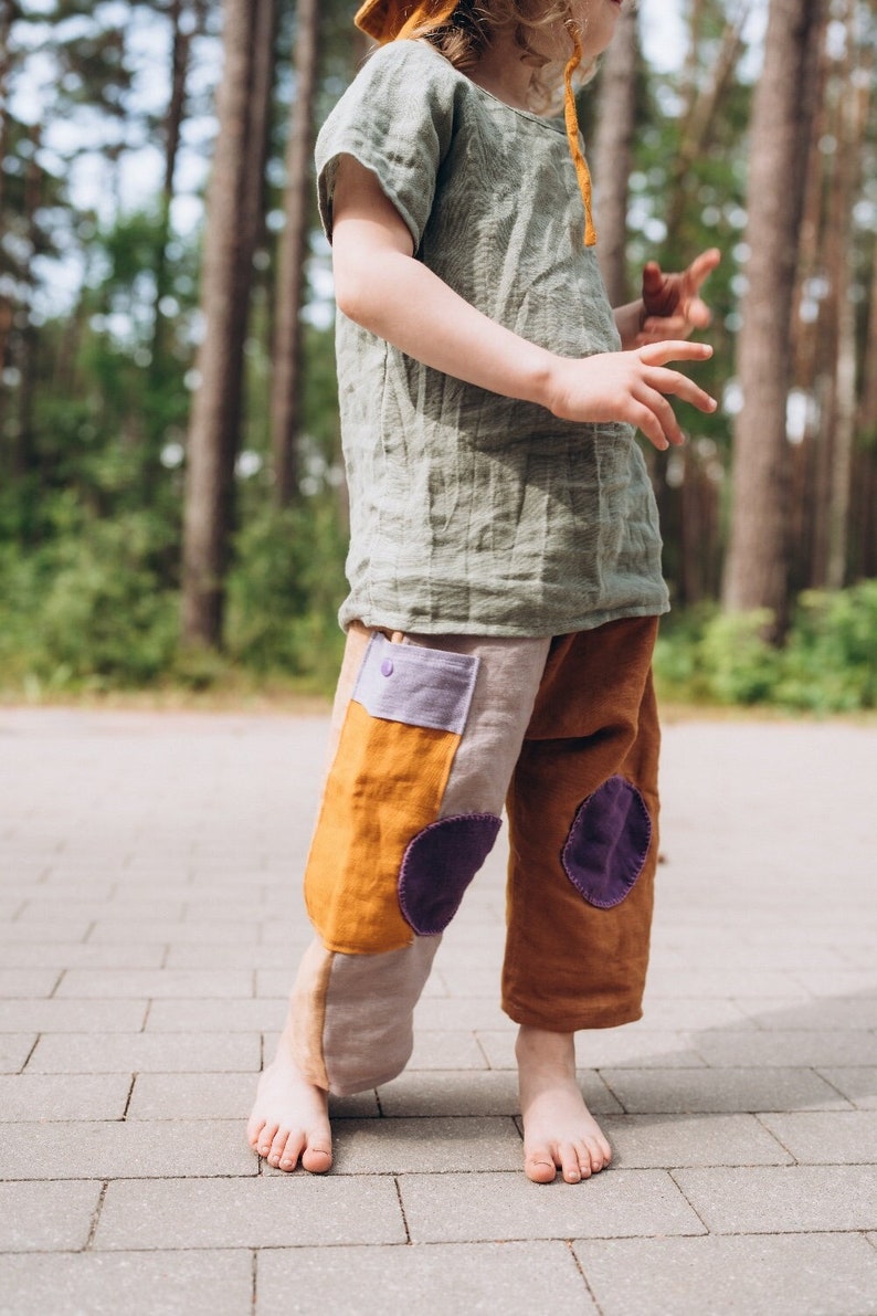 Baggy Linen Adventure Pants For Kids, Toddlers, Baby / Sensory Friendly Unisex Linen Clothing / Bright, Joyful Linen Clothing, Pants zdjęcie 4