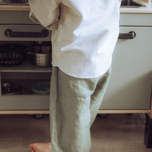 Oversized Khaki Harem Pants From Linen For Boys, Girls, Kids, Toddlers Sensory Friendly Clothing For Kids, Unisex Linen Toddler Trousers zdjęcie 6