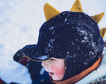 Handmade Wool Dinosaur Hat: Winter Aviator Hat for Toddlers