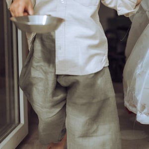 Oversized Khaki Harem Pants From Linen For Boys, Girls, Kids, Toddlers Sensory Friendly Clothing For Kids, Unisex Linen Toddler Trousers zdjęcie 5