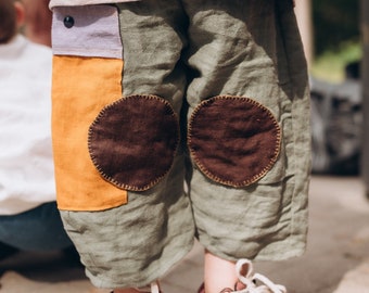 Baggy Leinen Abenteuerhose für Kinder, Kleinkinder, Baby / sensorische Unisex Leinenkleidung / helle, fröhliche Leinenkleidung, Hosen