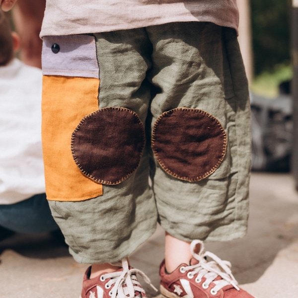 Baggy Leinen Abenteuerhose für Kinder, Kleinkinder, Baby / sensorische Unisex Leinenkleidung / helle, fröhliche Leinenkleidung, Hosen