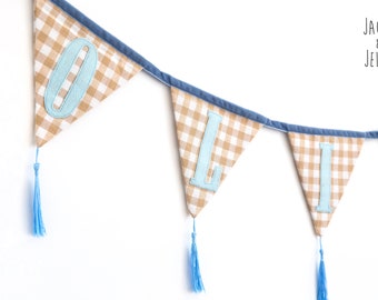 Personalised name bunting  | Cotton fabric Boho Wall garland | custom made baby shower banner |  Decoration for Nursery