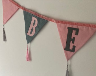 Personalised name bunting  | Cotton fabric Boho Wall garland | custom made baby shower banner |  Decoration for Nursery