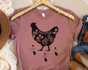 Personalized Mama Hen T-Shirt, Custom Flower Design, Mother's Day Gift