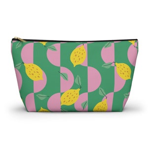 Cute Lemon Accessory Pouch T-bottom, Summer Lemon Cosmetic Bag, Pencil Case, Zipper Pouch, Toiletry Makeup Bag, Summer Fruit Makeup Pouch