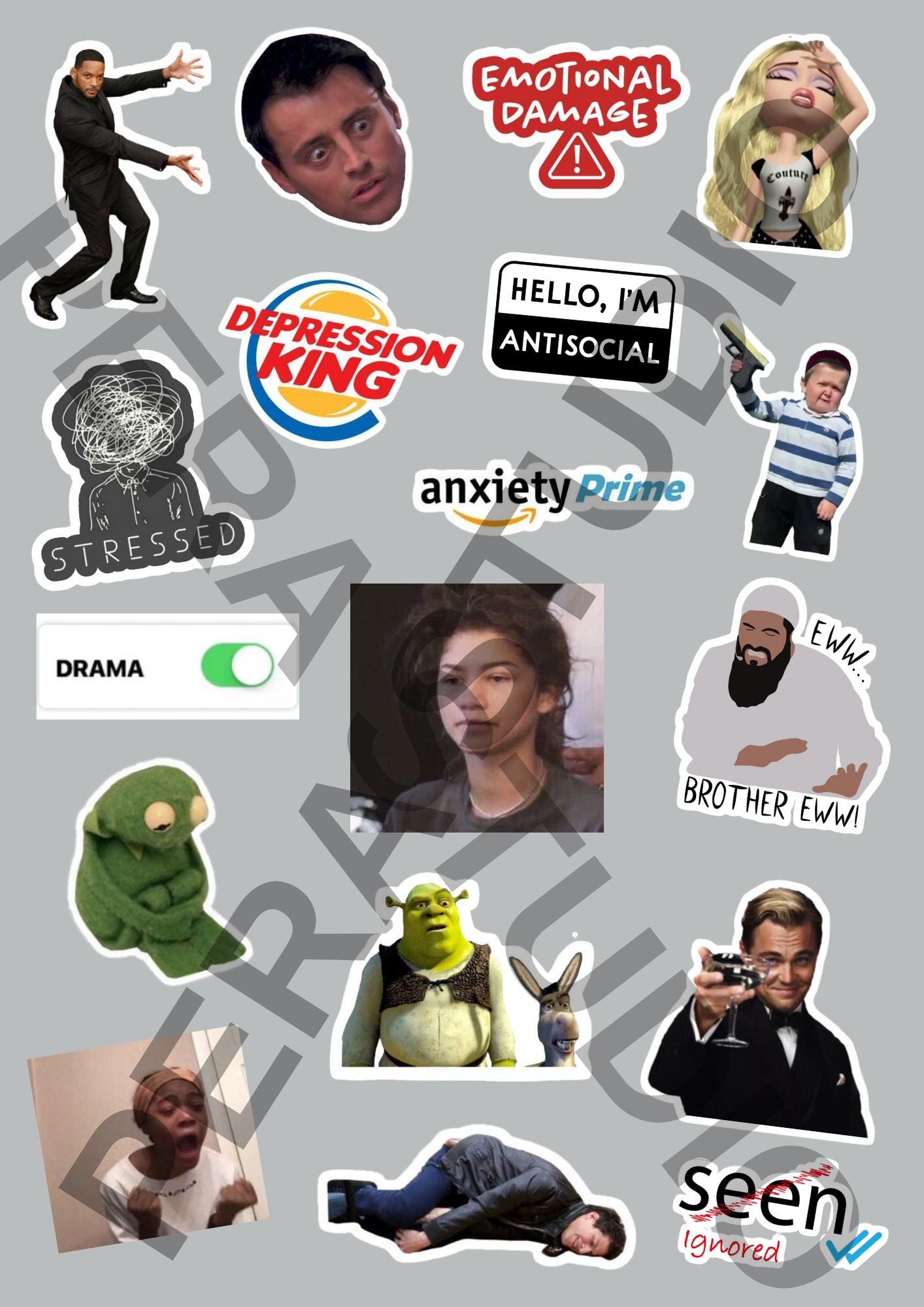 Sticker Reaction Mood Reaction Sticker Pack | Viral Meme Pngs (digital Download) - Etsy