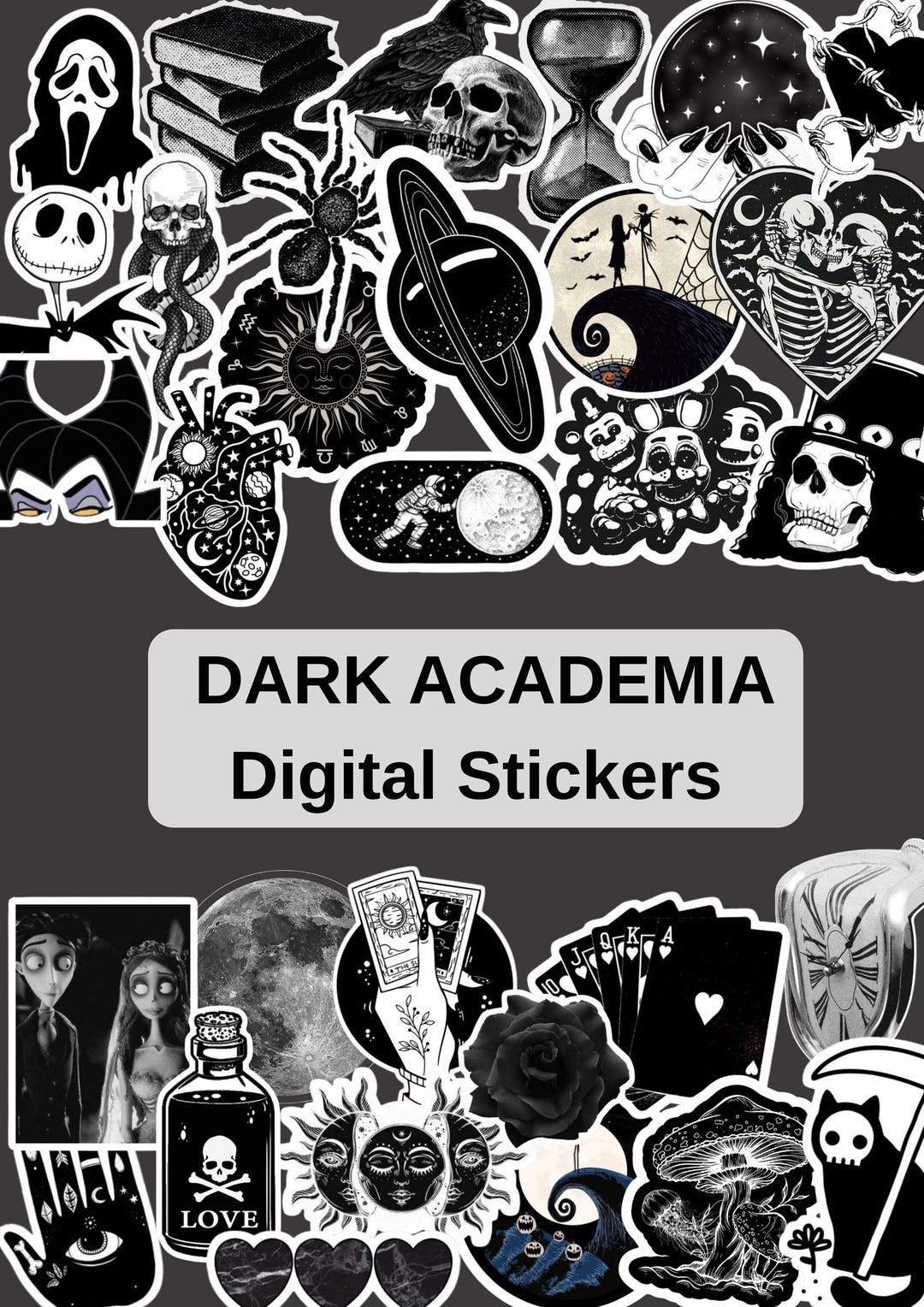 Black Digital Stickers | Dark Academia PNG Clipart Pack - Etsy