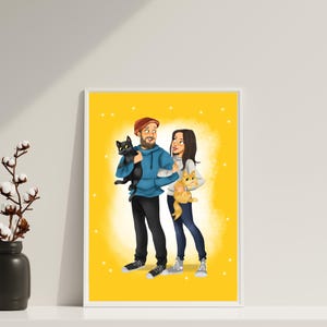 Couple Portrait, gift for couple, lineless portrait, engagement drawing, boyfriend portrait, family portrait, Personalized Pet Portrait