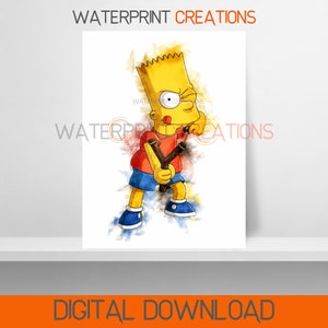 Simpsons Digital Prints Bart Simpson Poster, Simpsons Watercolour Wall Art, Printable, Instant Digital Download, Portrait, Digital Art