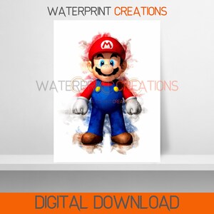 Mario Digital Prints Mario Poster, Mario Watercolour Wall Art, Printable, Instant Digital Download, Portrait, Digital Art