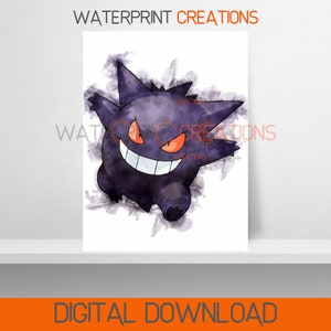 Pokemon Digital Prints Gengar Poster, Pokemon Acquerello Wall Art, Gen 1, Stampabile, Download digitale istantaneo, Ritratto, Arte #94