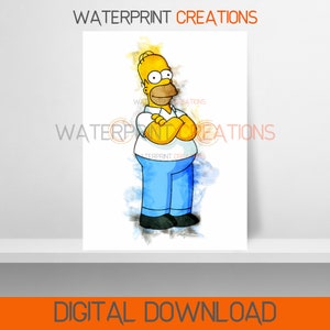 Simpsons Digital Prints Homer Simpson Poster, Simpsons Watercolour Wall Art, Printable, Instant Digital Download, Portrait, Digital Art