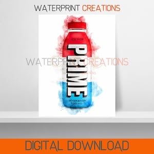 Prime Watercolour KSI Logan Paul Printable Digital Wall Art Prime Hydration UK Bottle Children Kids Bedroom Instant Downloadable Poster