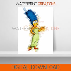 Simpsons Digital Prints Marge Simpson Poster, Simpsons Watercolour Wall Art, Printable, Instant Digital Download, Portrait, Digital Art