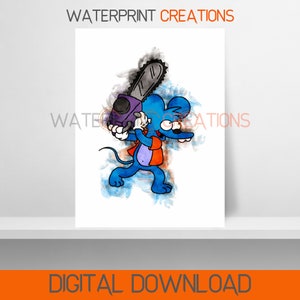 Simpsons Digital Prints Itchy & Scratchy Poster, Simpsons Watercolour Wall Art, Printable, Instant Digital Download, Portrait, Digital Art
