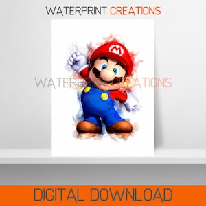 Mario Digital Prints Mario Poster, Mario Watercolour Wall Art, Printable, Instant Digital Download, Portrait, Digital Art
