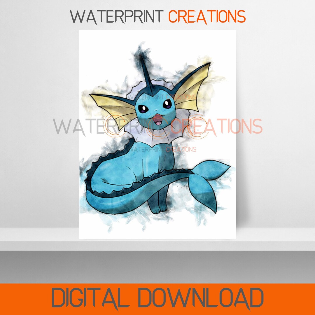 Pokemon Digital Prints Vaporeon Poster, Pokemon Watercolour Wall Art, Gen 1, Printable, Instant ...