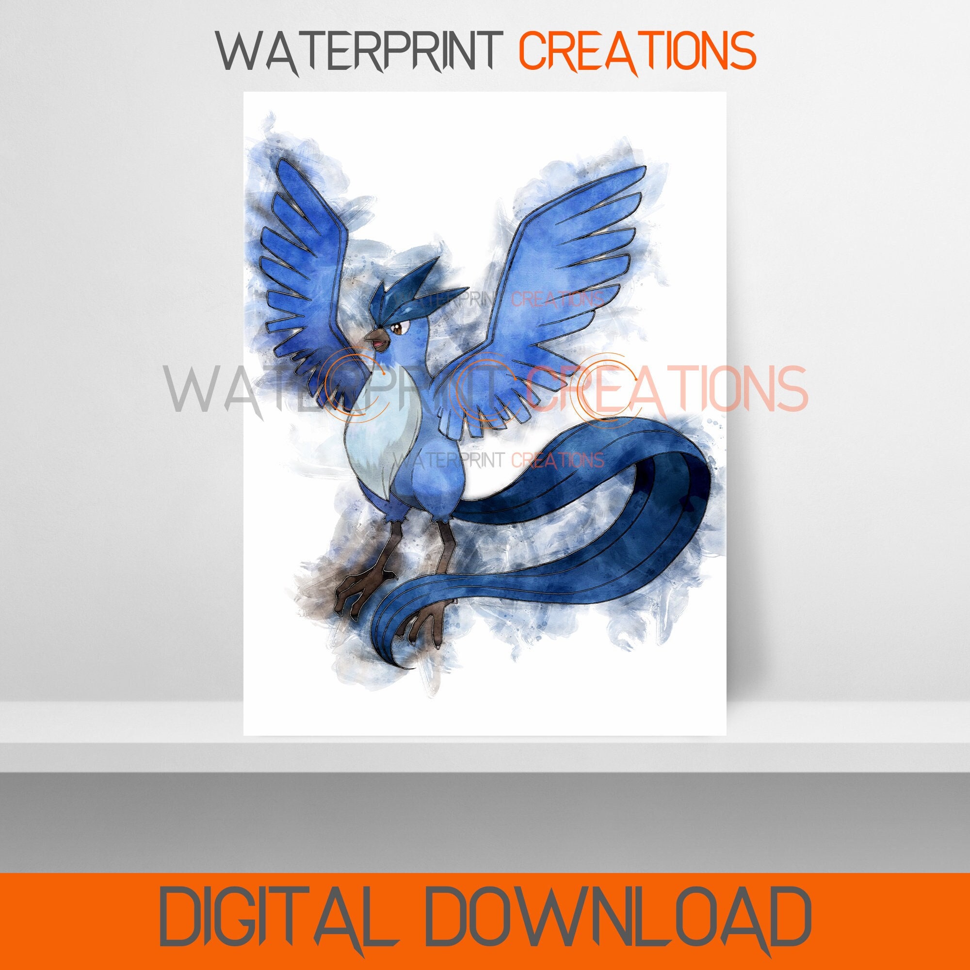 Galarian Articuno Square Art Print Watercolor Paper Texture 