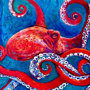 Red Octopus Matted Print from Original Art by Lisa Hinkley