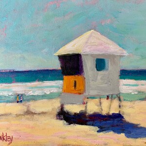 Ocean Beach Lifeguard Tower 1  Matted Print from Original Art by Lisa Hinkley