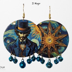 Orecchini creati riciclando le carte dei tarocchi 'Van Gogh Tarot' (Aden Tarot Atelier) -Bigiotteria artigianale. Anallergici.