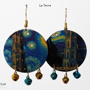 Orecchini creati riciclando le carte dei tarocchi 'Van Gogh Tarot' (Aden Tarot Atelier) -Bigiotteria artigianale. Anallergici.