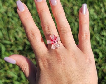 Real Pink Moss Phlox flower ring|Gold or silver stainless steel|Adjustable| preserved flower|Unique |Gift for her|Real flower jewelry