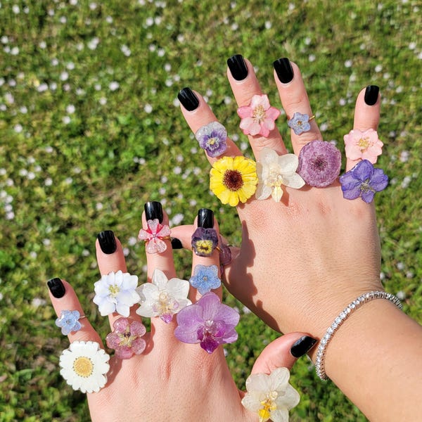 Real Orchid Flower Ring | Stainless Steel, Adjustable Band