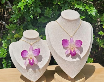 Real Orchid Flower Necklace | Sterling Silver or Gold Plated Chain