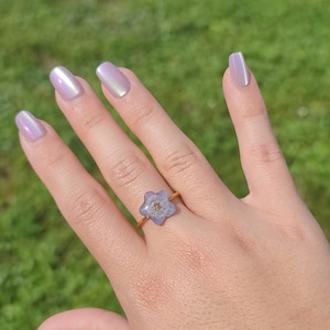 Real Forget Me Not ring|Gold or silver stainless steel|Adjustable| preserved flower|Unique| Statement ring |Gift for her|Real flower jewelry