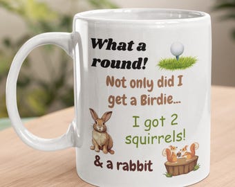 Funny Golf Mug: Birdie, Squirrels & Rabbit - Golfer Gift