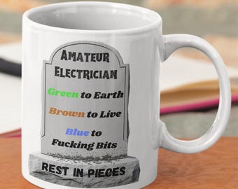 Electrician Mug – Funny Gravestone Wiring Joke, Tradesman Gift