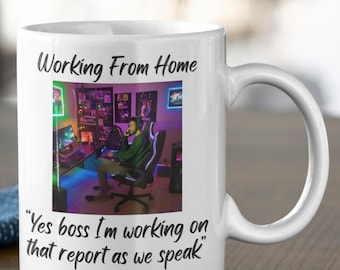 Funny Work From Home Mug, "Yes Boss" Gamer Ceramic Mug