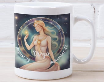 Taza de café del zodiaco Virgo, diseño elegante del signo zodiacal