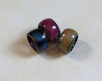 Torch Fired Enameled Large Copper Beads 13mm Trio of Colors (16042)